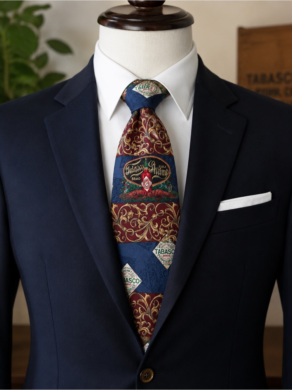 Vintage TABASCO Brand 100% Silk Necktie Gulf Shrimp Pepper Sauce Novelty Tie